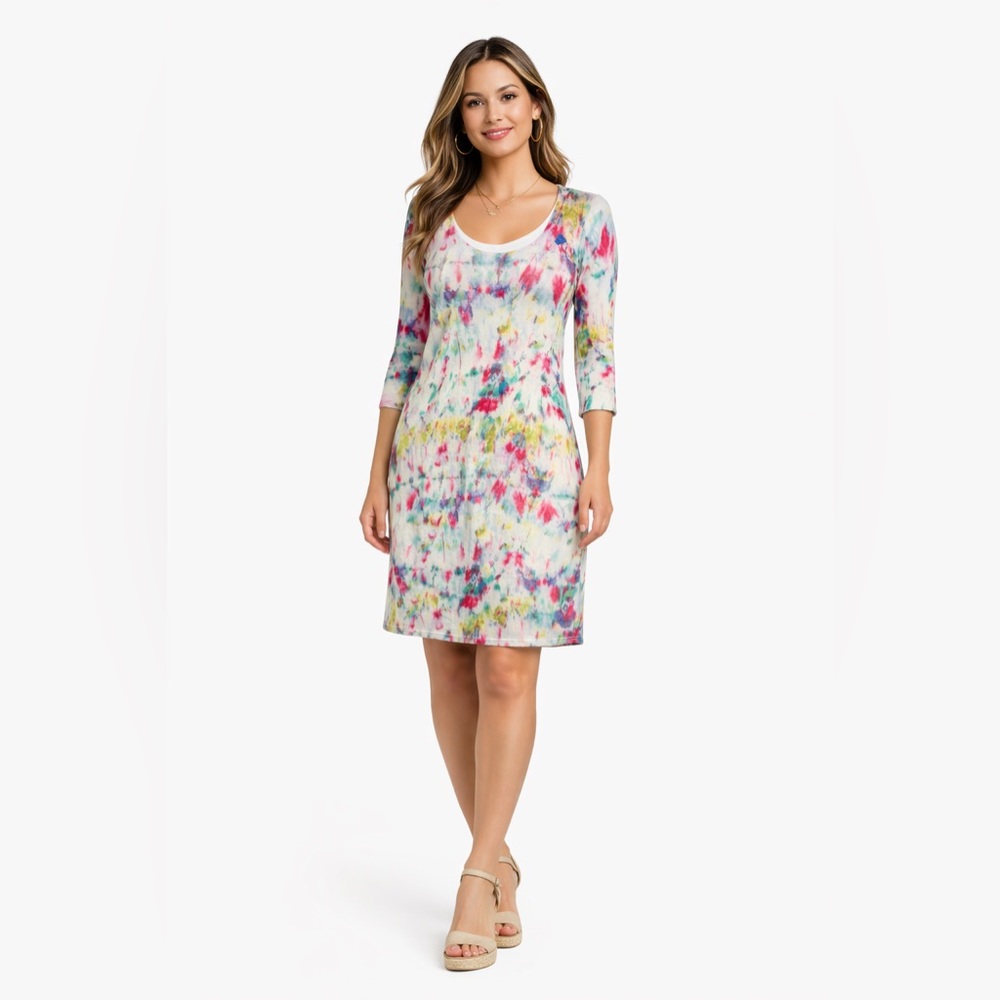 🌈 Miraclebody Tie Dye Sheath Dress Sz M Slimming Stretch Lined 🌈